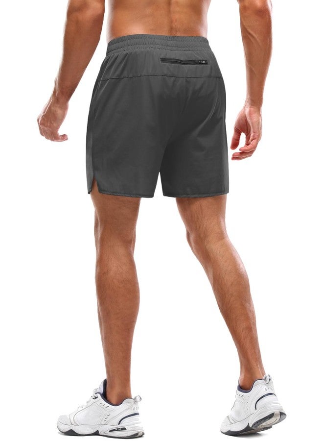 Aolesy Men's Workout Shorts with Liner 5 Inch Quick Dry 2 in 1 Running Shorts for Men Sports Athletic Gym Shorts with Zipper Pockets Dark Grey - Image 2